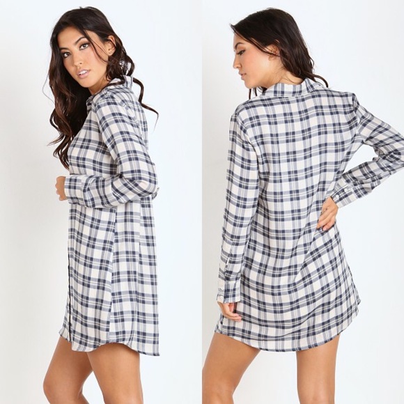 BB Dakota Tops - BB DAKOTA WOMEN’S BUTTON DOWN PLAID SHIRT DRESS